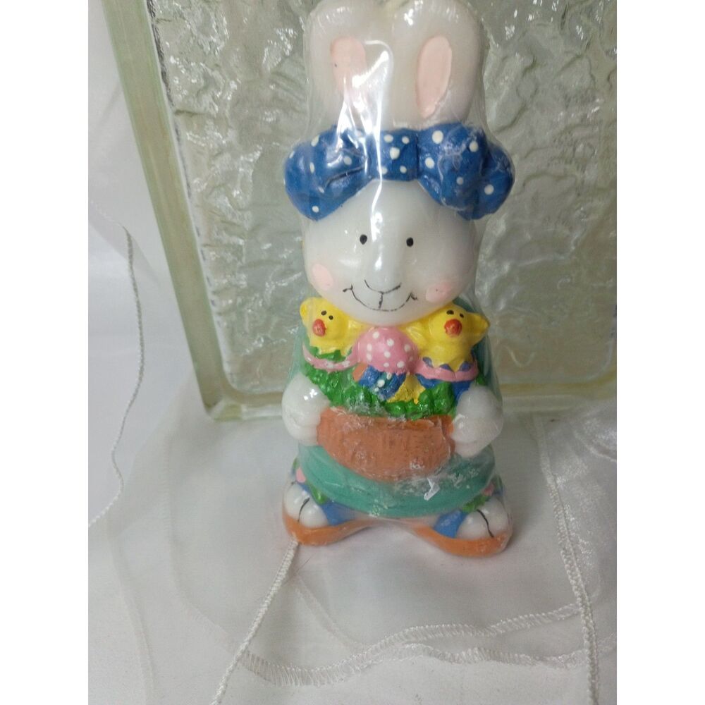 Vintage Candle Easter Girl Bunny  Two yellow chicks  (New) old